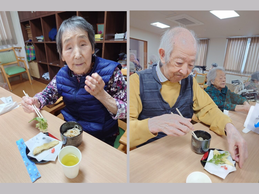 藤枝市デイサービス_「筍とタラの芽の天ぷら蕎麦」